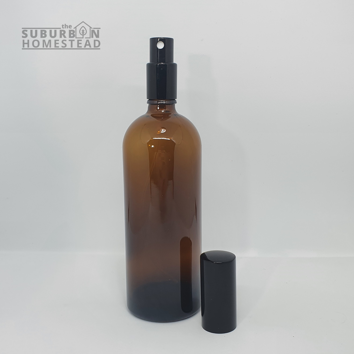 Amber Glass Bottle with Black Spray and Lid (2 sizes)