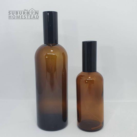 Amber Glass Bottle with Black Spray and Lid (2 sizes)