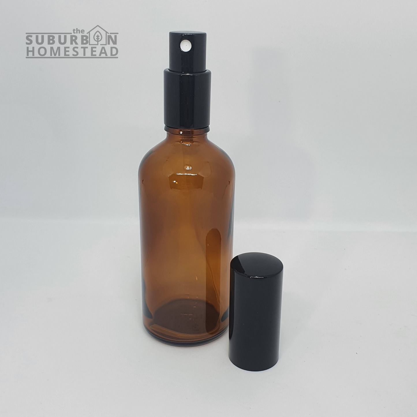 Amber Glass Bottle with Black Spray and Lid (2 sizes)