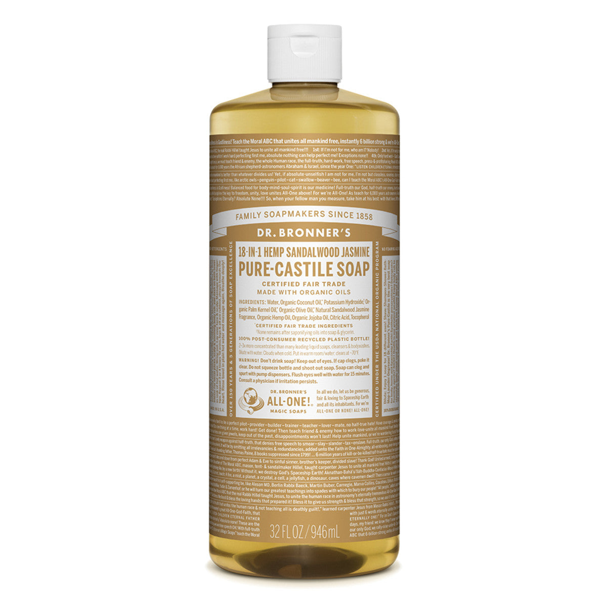 Dr. Bronner's Pure-Castile Soap Liquid (Hemp 18-in-1) Sandalwood & Jasmine