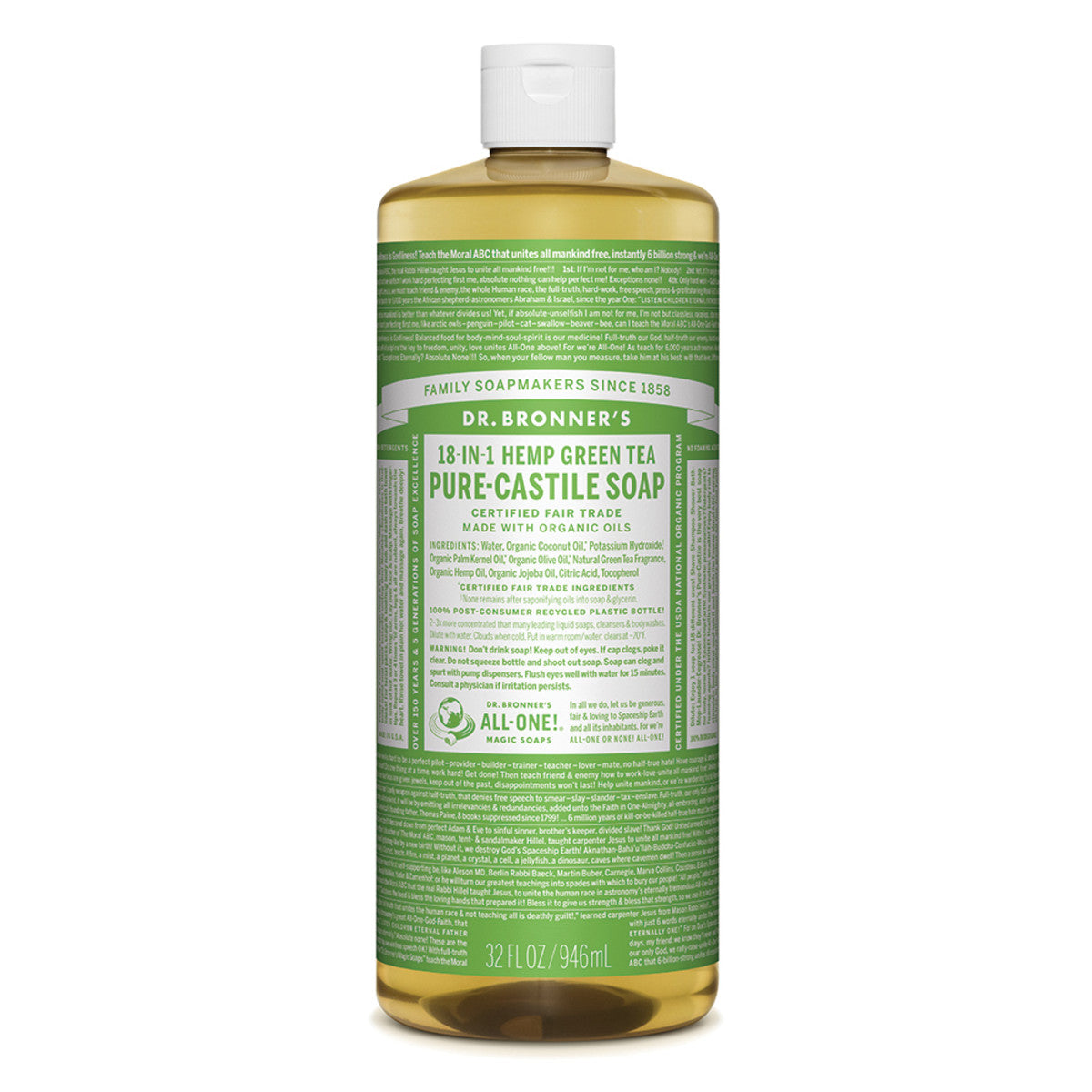 Dr. Bronner's Pure-Castile Soap Liquid (Hemp 18-in-1) Green Tea
